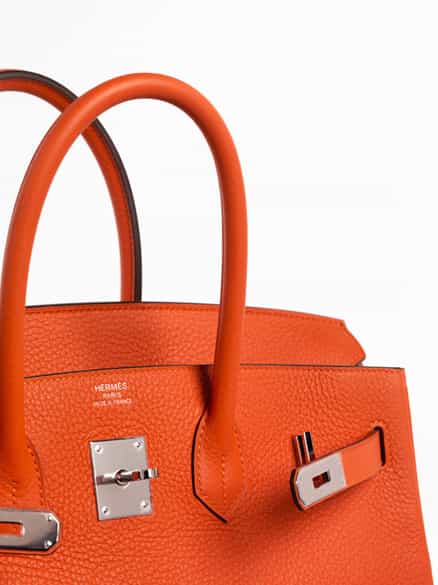 Detailabbildung:  Hermès Birkin Bag 35 cm „Feu Orange“