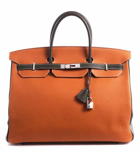 Detailabbildung:  Hermès Birkin Bag 40 cm Special Order Horseshoe „Orange Potiron & Vert Olive“