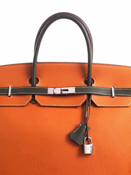 Detailabbildung:  Hermès Birkin Bag 40 cm Special Order Horseshoe „Orange Potiron & Vert Olive“