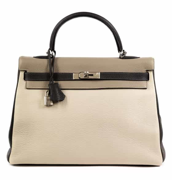 Detailabbildung: † Hermès Kelly Bag 35 cm Special Order „Gris Tourterelle, Graphite & Craie“