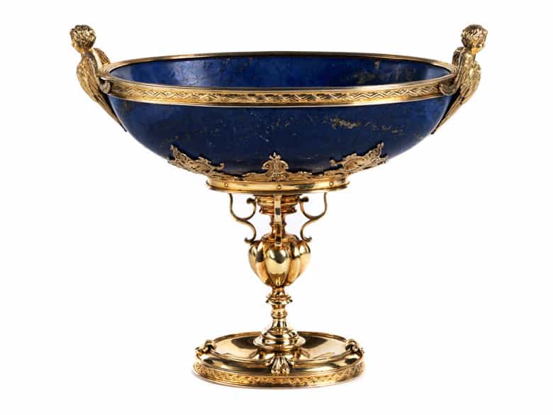 Detailabbildung:  Lapislazuli Fußschale mit Vermeilmontierung