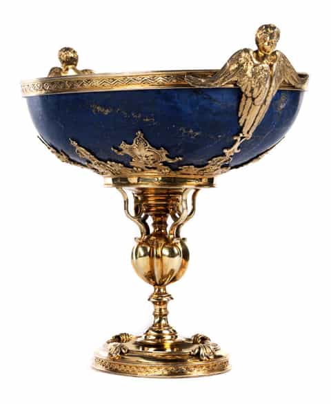 Detailabbildung:  Lapislazuli Fußschale mit Vermeilmontierung