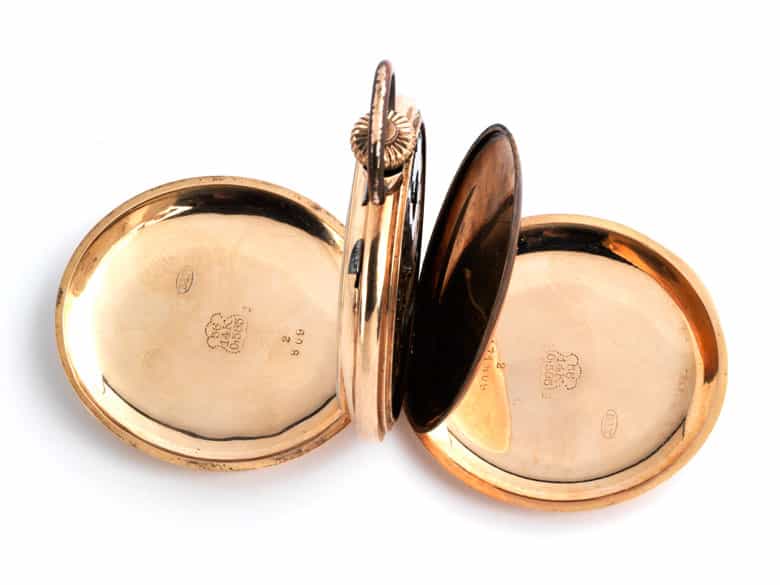 Detailabbildung:  Goldene Savonnette Taschenuhr