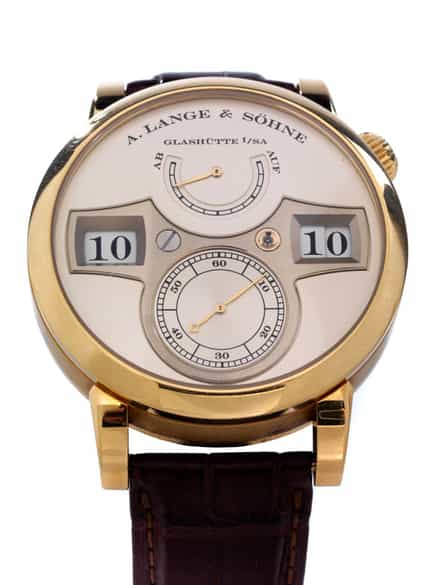 Detailabbildung:  Goldene A. LANGE & SÖHNE „Zeitwerk“, Referenz 140.021