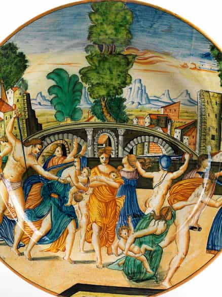 Detailabbildung:  Große Majolika-Platte mit Istoriato-Dekor