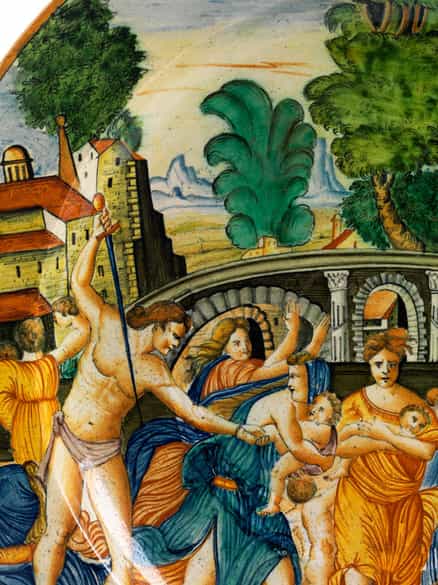 Detailabbildung:  Große Majolika-Platte mit Istoriato-Dekor