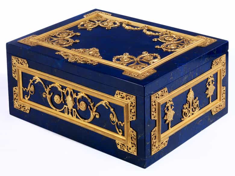 Detailabbildung: Prächtige Schatulle in Lapislazuli und vergoldeter Bronze