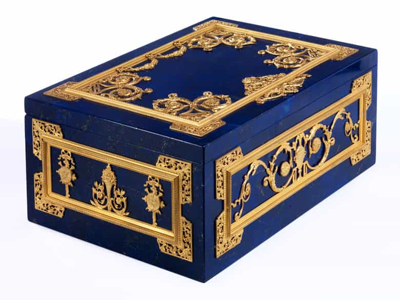 Detailabbildung: Prächtige Schatulle in Lapislazuli und vergoldeter Bronze