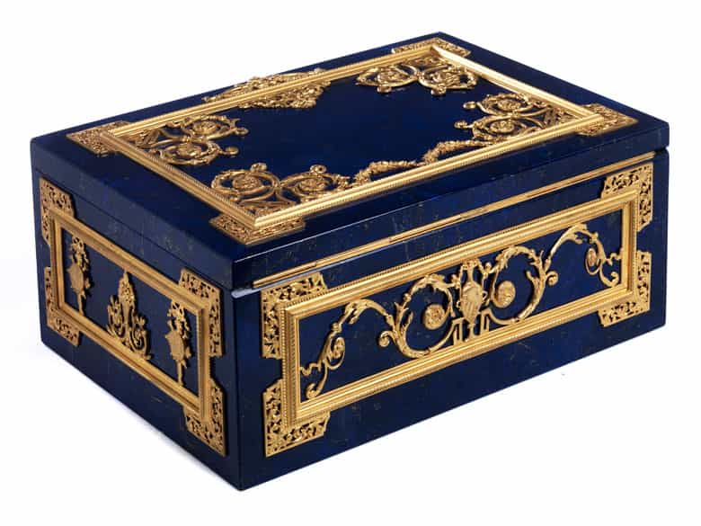 Detailabbildung: Prächtige Schatulle in Lapislazuli und vergoldeter Bronze