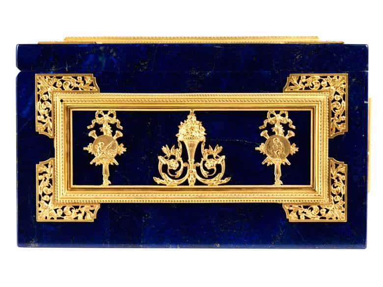 Detailabbildung: Prächtige Schatulle in Lapislazuli und vergoldeter Bronze