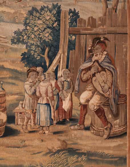 Detailabbildung: Großer, Brüsseler Teniers-Bildteppich mit Kermesse-Szenerie, Pieter und Jan-Frans van der Borcht, zug.