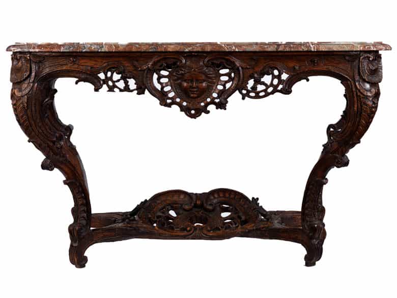 Detailabbildung: Französische Régence-Wandkonsole mit Marmorplatte