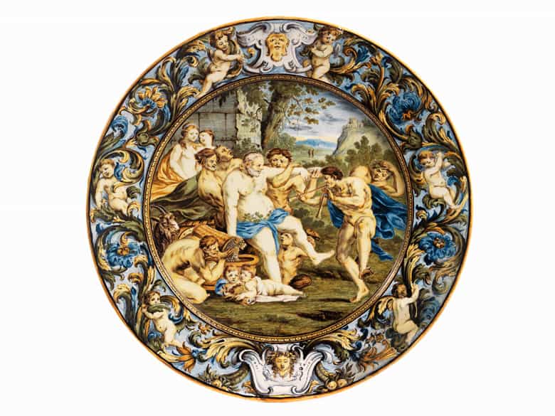 Detailabbildung:  Bedeutende Majolika-Platte von Carlo Antonio Grue, 1655 - 1723