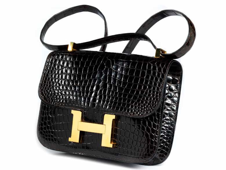 Detailabbildung: Hermès Constance 24 cm Kroko „Brun“