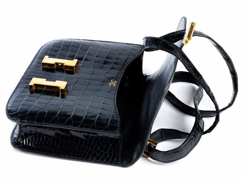 Detailabbildung: Hermès Constance 24 cm Kroko „Schwarz“