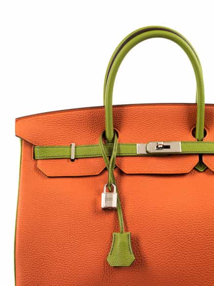 Detailabbildung: Hermès Birkin Bag 40 cm Special Order Horseshoe „Orange & Vert Anis“