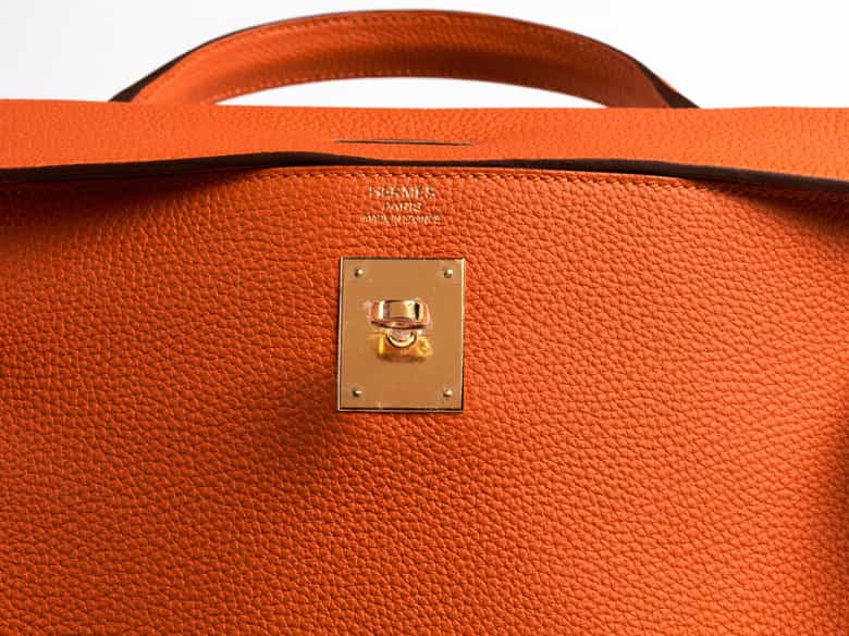 Detailabbildung:  Hermès Kelly Bag 32 cm „Orange“