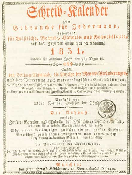Detailabbildung: Vier Kalender aus Schloss Tegernsee, teils mit handschriftlichen Notizen
