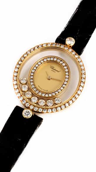 Detailabbildung:  Damenarmbanduhr von CHOPARD Happy Diamonds in Gold