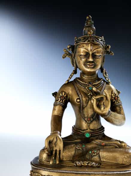Detailabbildung: Feine feuervergoldete Bronze der Sita Tara (weiße Tara)