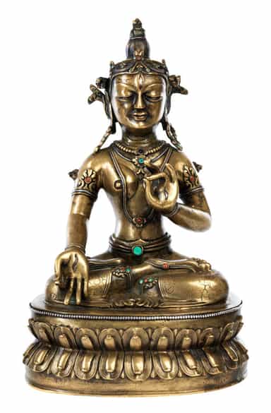 Detailabbildung: Feine feuervergoldete Bronze der Sita Tara (weiße Tara)