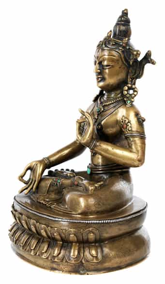 Detailabbildung: Feine feuervergoldete Bronze der Sita Tara (weiße Tara)