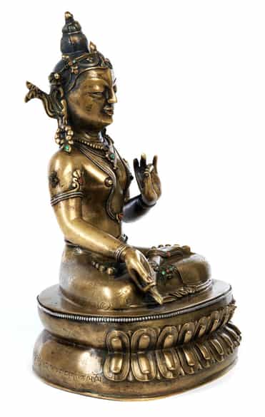Detailabbildung: Feine feuervergoldete Bronze der Sita Tara (weiße Tara)