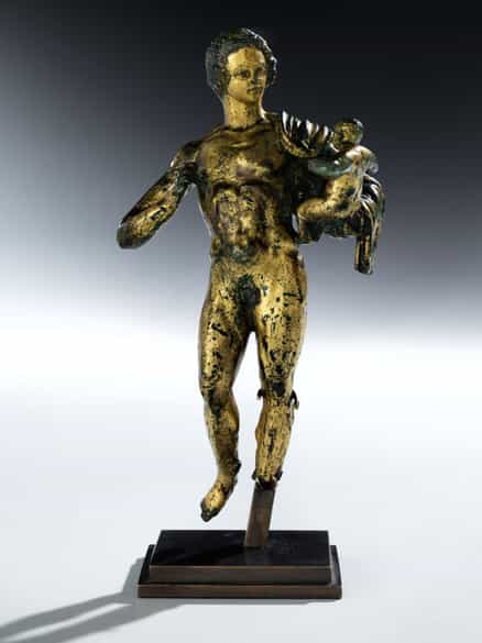 Detailabbildung: Museale, vergoldete Bronzestatuette eines „Hermes Dionysophoros”
