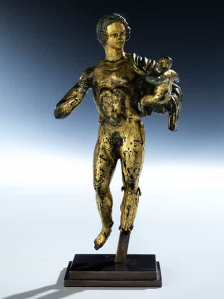 Detailabbildung: Museale, vergoldete Bronzestatuette eines „Hermes Dionysophoros”