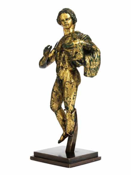Detailabbildung: Museale, vergoldete Bronzestatuette eines „Hermes Dionysophoros”