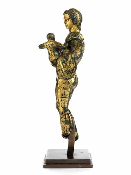 Detailabbildung: Museale, vergoldete Bronzestatuette eines „Hermes Dionysophoros”