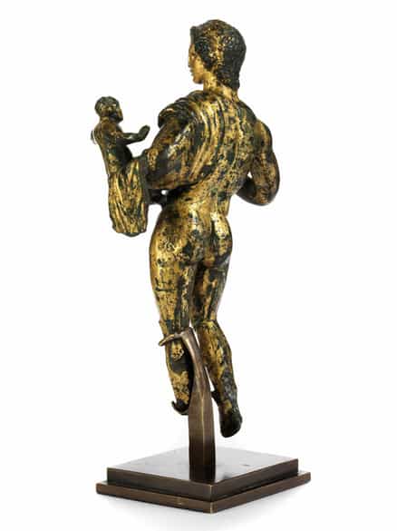 Detailabbildung: Museale, vergoldete Bronzestatuette eines „Hermes Dionysophoros”