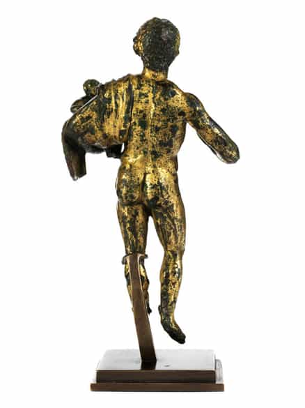 Detailabbildung: Museale, vergoldete Bronzestatuette eines „Hermes Dionysophoros”