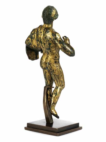 Detailabbildung: Museale, vergoldete Bronzestatuette eines „Hermes Dionysophoros”