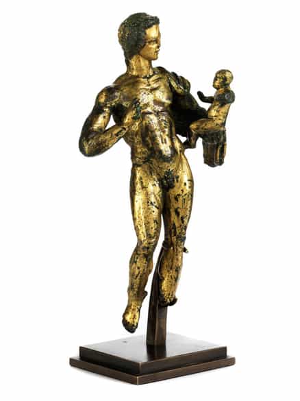 Detailabbildung: Museale, vergoldete Bronzestatuette eines „Hermes Dionysophoros”