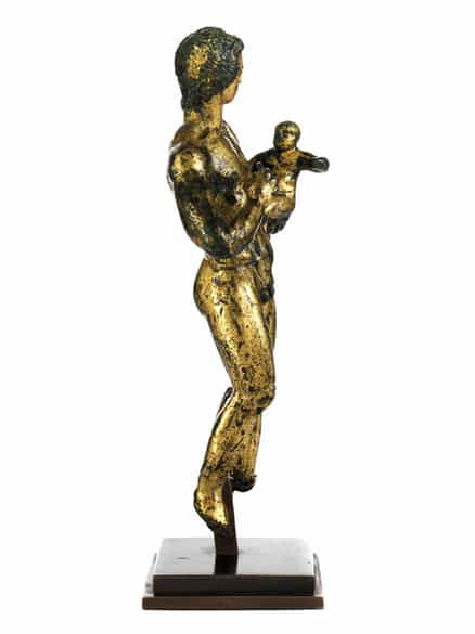 Detailabbildung: Museale, vergoldete Bronzestatuette eines „Hermes Dionysophoros”