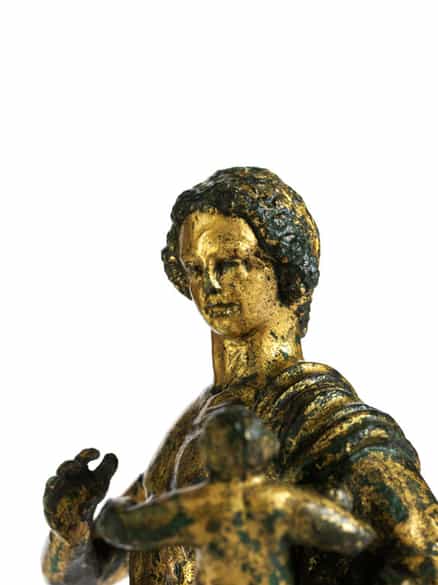 Detailabbildung: Museale, vergoldete Bronzestatuette eines „Hermes Dionysophoros”