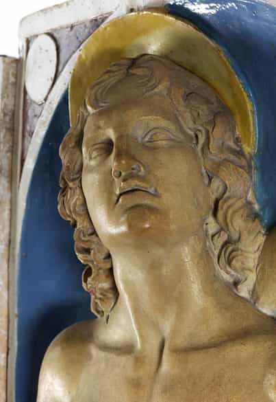 Detailabbildung: Musealer Majolika-Altar von Andrea Della Robbia, 1435 - 1525