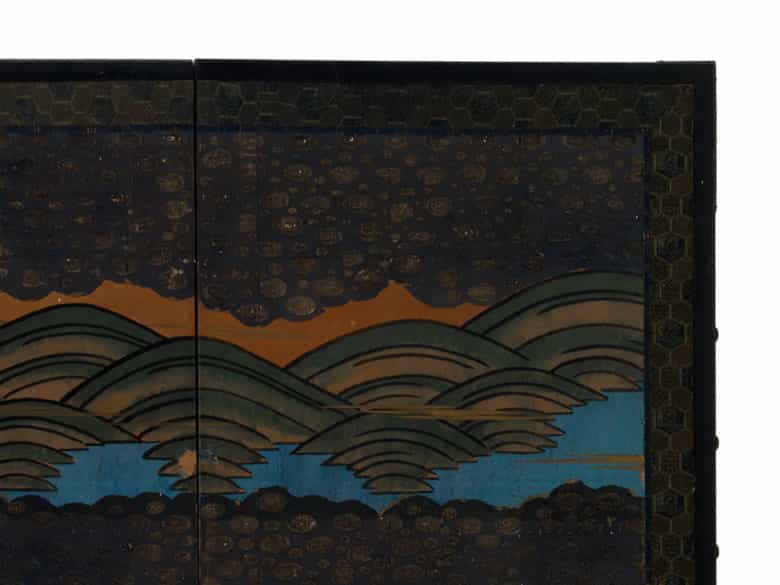 Detailabbildung: Großes Wandschirmpanel mit Darstellung des Palastes von Kyoto