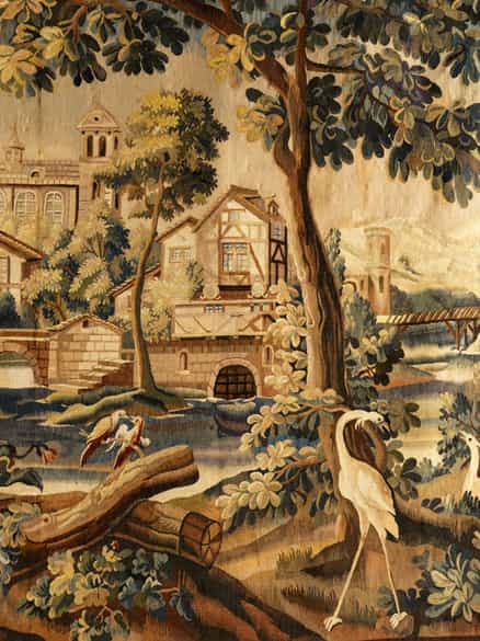 Detailabbildung: Flämischer Gobelin mit Landschaftsdarstellungen