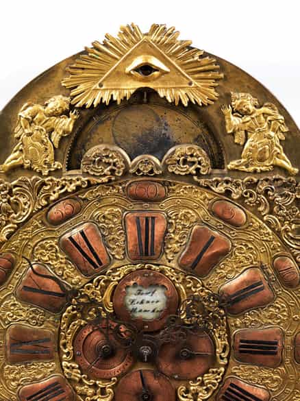 Detailabbildung: Seltene große Münchner barocke Wandhängeuhr