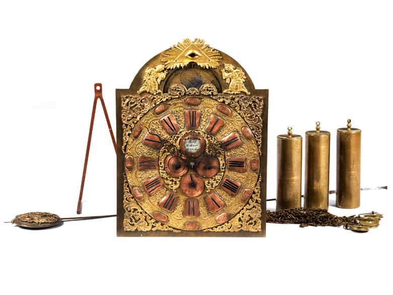 Detailabbildung: Seltene große Münchner barocke Wandhängeuhr