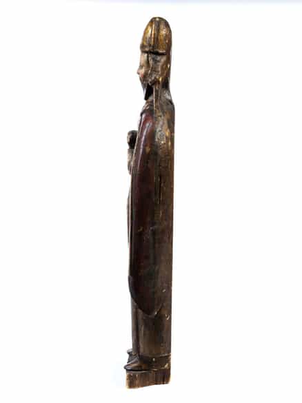 Detailabbildung: Geschnitzte Standfigur eines Heiligen Bischofs oder Kirchenheiligen