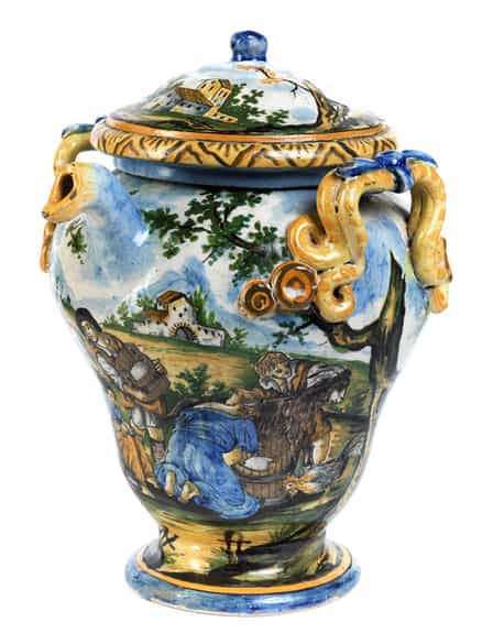 Detailabbildung: Majolika-Sirupkanne mit Deckel