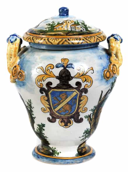 Detailabbildung: Majolika-Sirupkanne mit Deckel