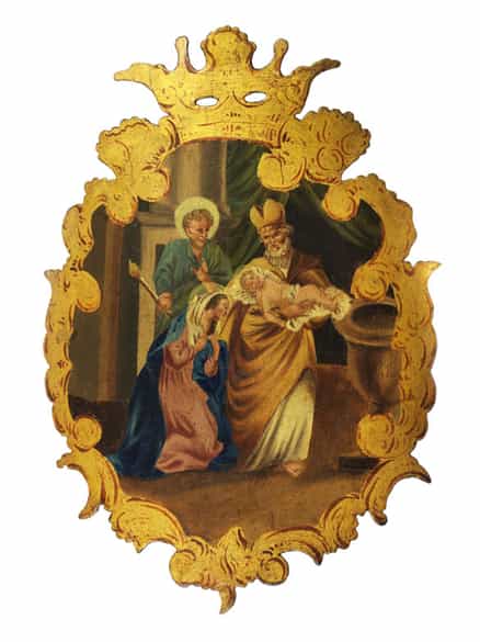 Detailabbildung: Satz von fünf Wandappliken bzw. Kusstafeln mit Szenen aus dem Leben von Maria und Jesu