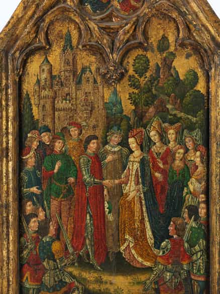 Detailabbildung: Historisches Triptychon im gotischen Stil mit Vermählungsszene