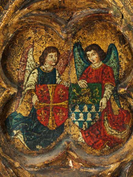 Detailabbildung: Historisches Triptychon im gotischen Stil mit Vermählungsszene