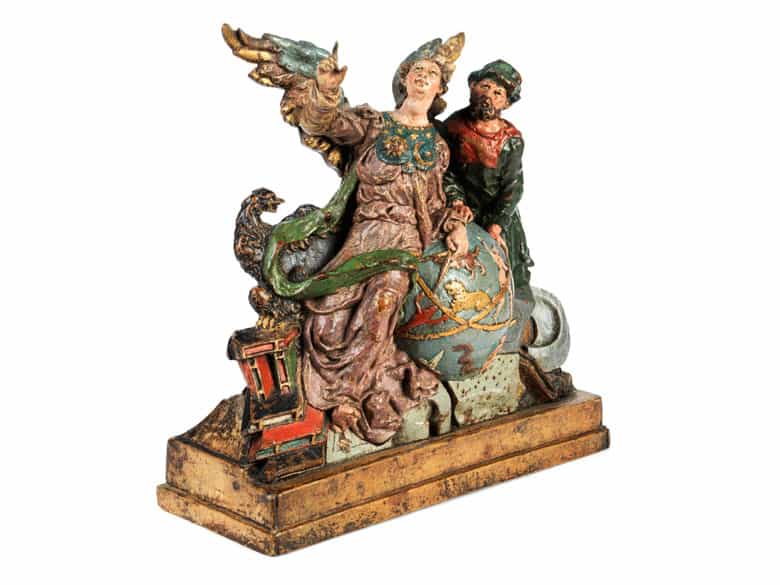 Detailabbildung: Schnitzfigurengruppe: Allegorie der Astronomie
