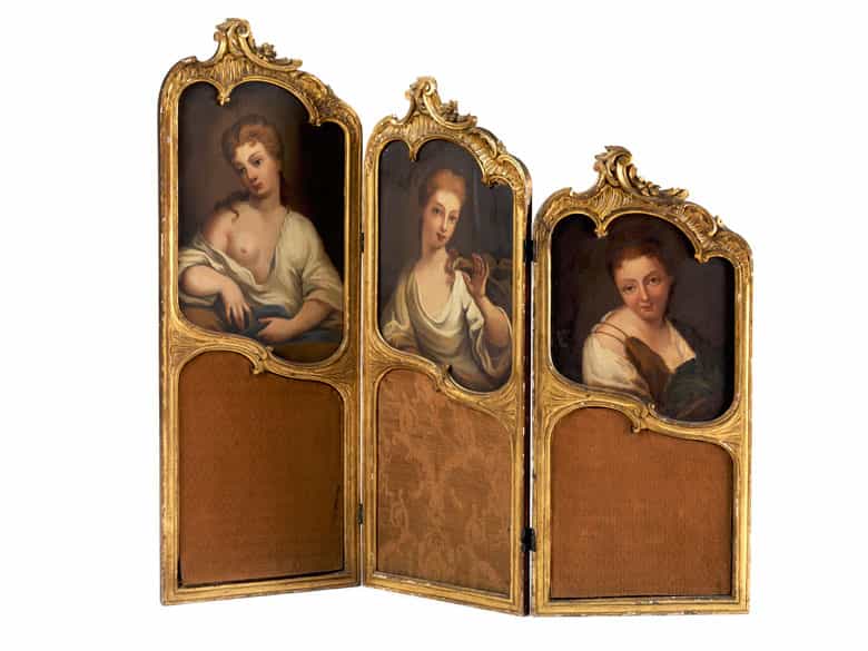 Detailabbildung: Rokoko-Paravent mit Schönheiten-Portraits